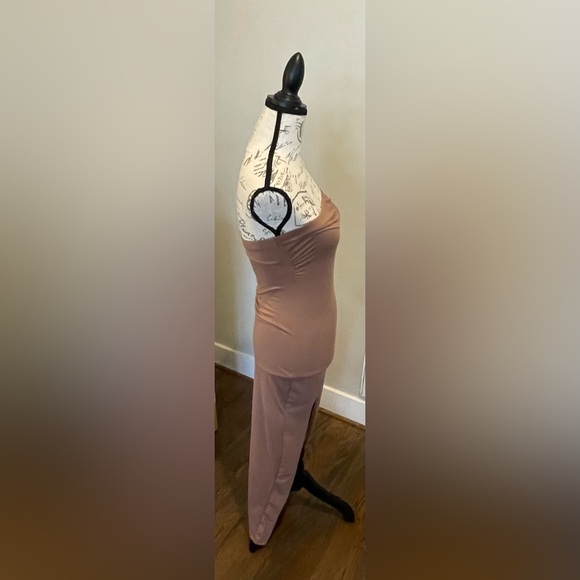 Women’s Brown Stretchy Strapless Bodycon Tube  Full Length Dress W/Slit Size S - Picture 9 of 11